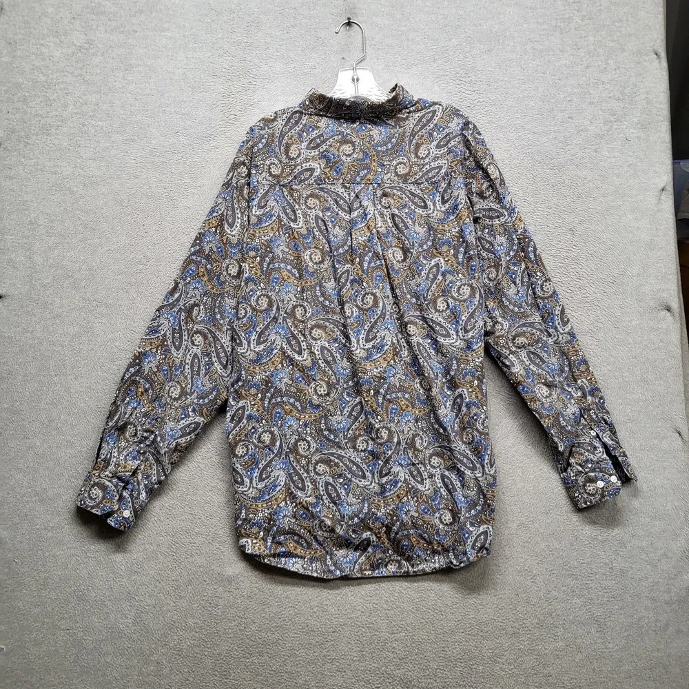 Cinch Men Button Up Shirt L Gray Logo Patch Embroidery‎ Paisley Western